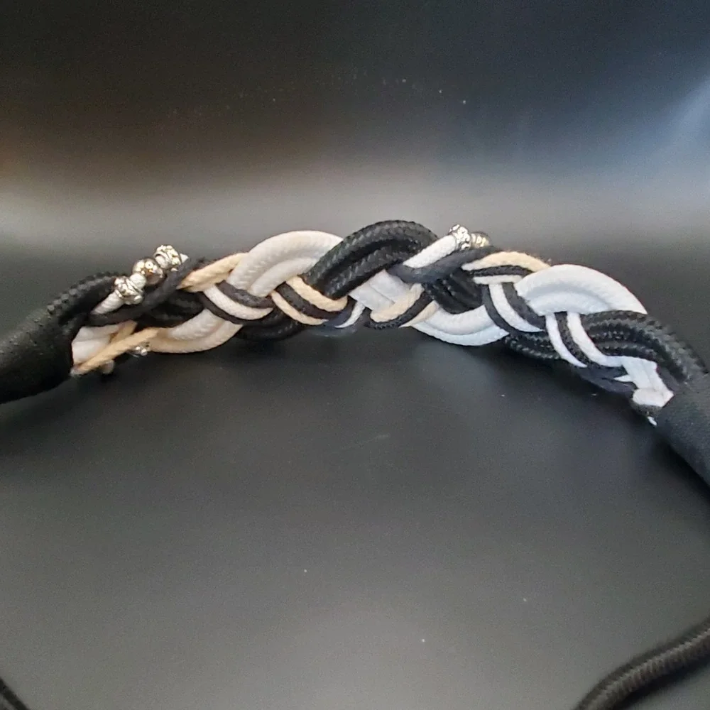 Retro 80's‎ Women's Belt Cumberbund Black Fabric Rope Twisted W/Silver Beads